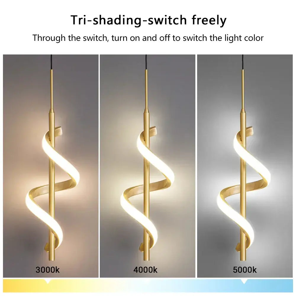 Modern gold spiral led pendant light bedroom hanging lamp