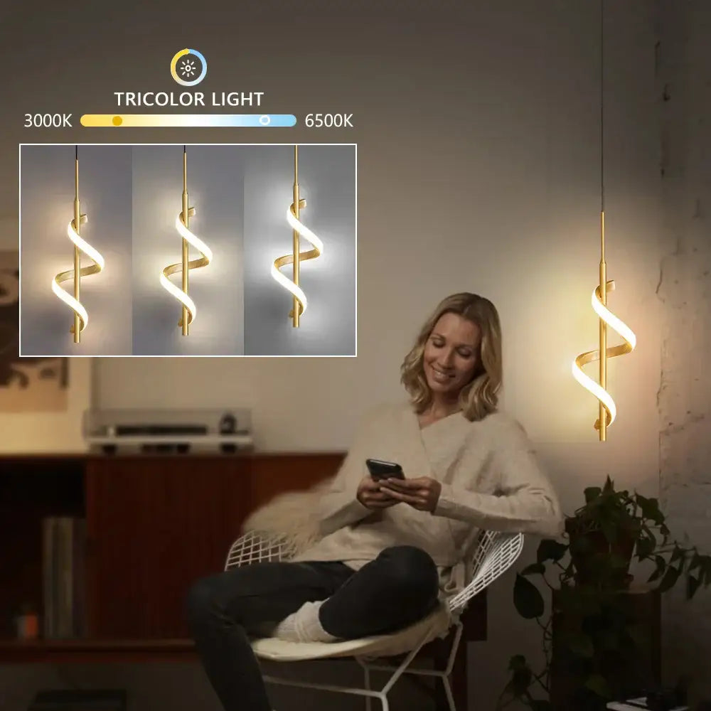 Modern gold spiral led pendant light bedroom hanging lamp