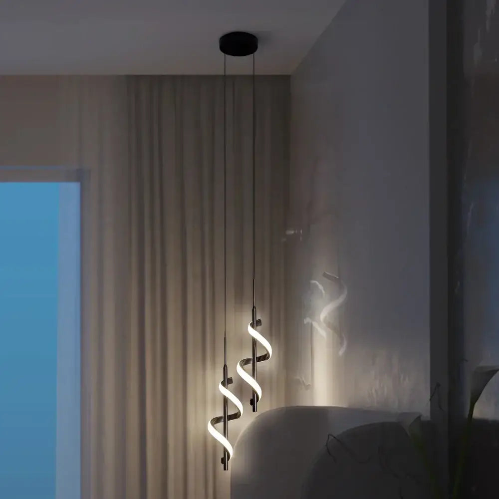 Modern gold spiral led pendant light bedroom hanging lamp