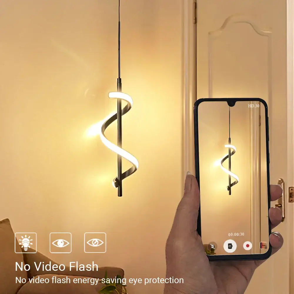 Modern gold spiral led pendant light bedroom hanging lamp
