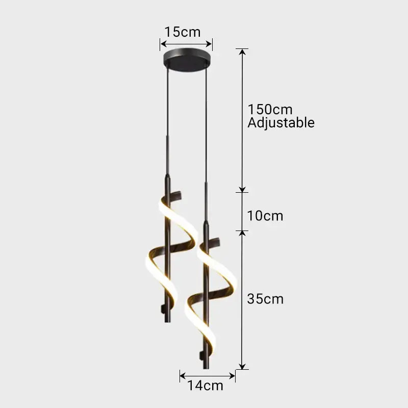 Modern gold spiral led pendant light bedroom hanging lamp