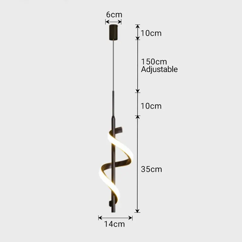 Modern gold spiral led pendant light bedroom hanging lamp