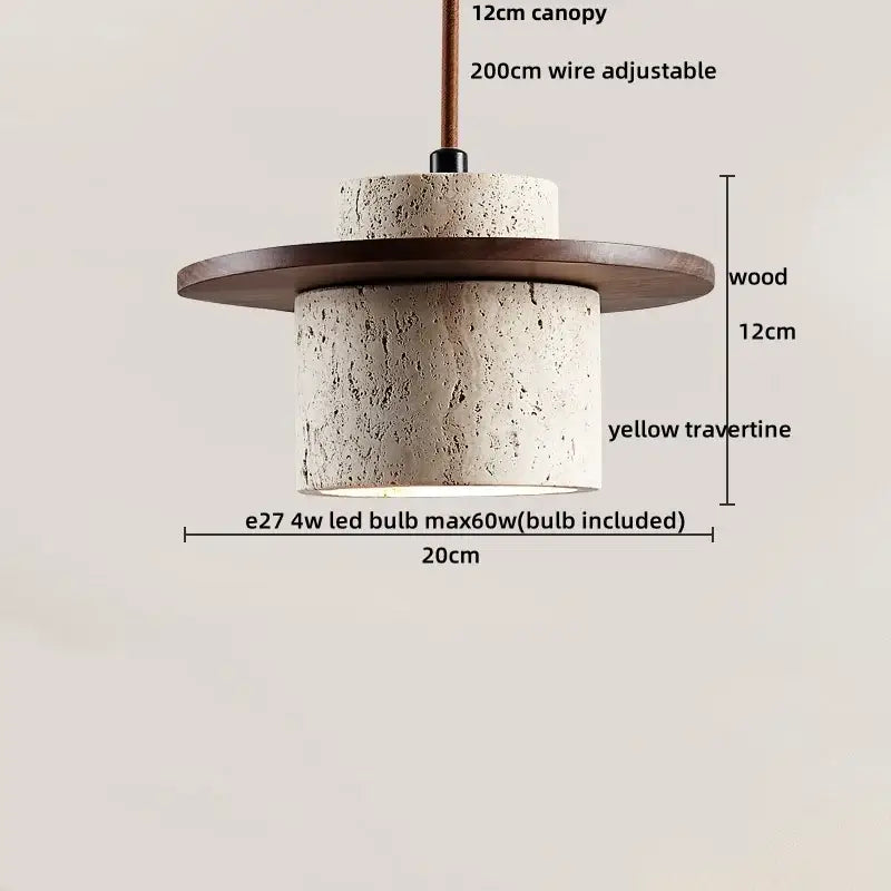 Minimalist beige concrete and wood led pendant light dining room