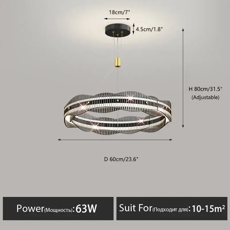 Modern wavy double ring led pendant light for dining room