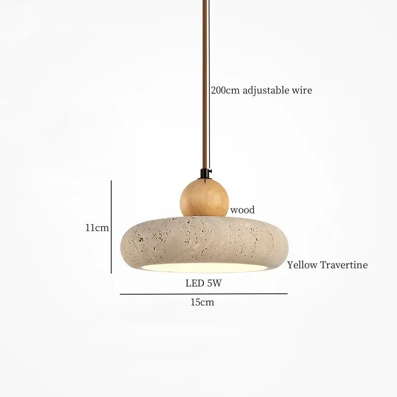 Modern beige concrete and dark wood led pendant light dining room