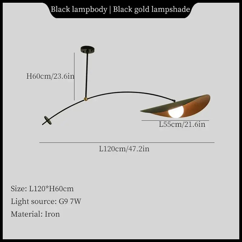 Modern black & gold led pendant lights living room leaf hanging lamp