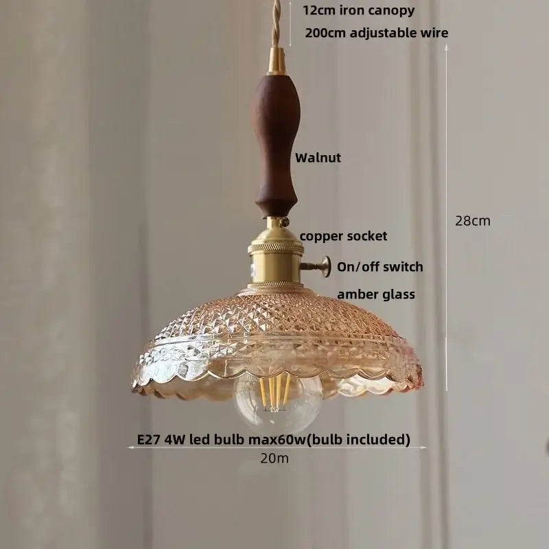 Modern leaf green glass and walnut led pendant light dining room