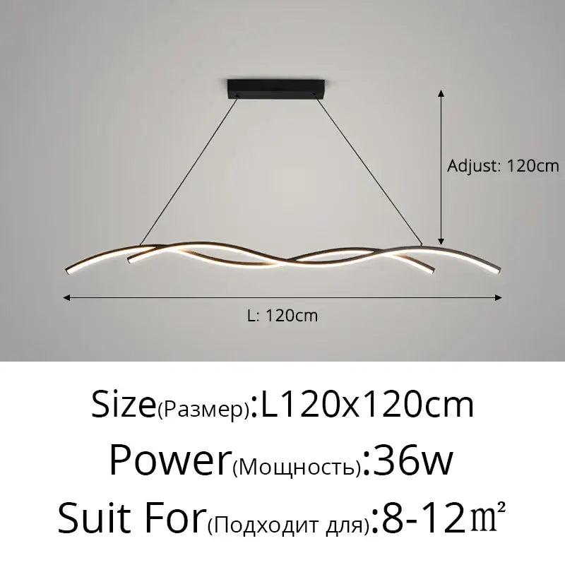 Modern wavy black led pendant light for living room dining room