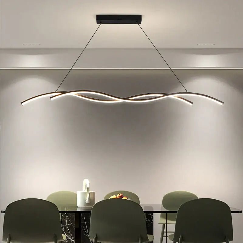 Modern wavy black led pendant light for living room dining room