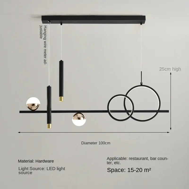 ثريا المطبخ بتصميم هندسي حديث بإضاءة LED باللونين الأسود والذهبي