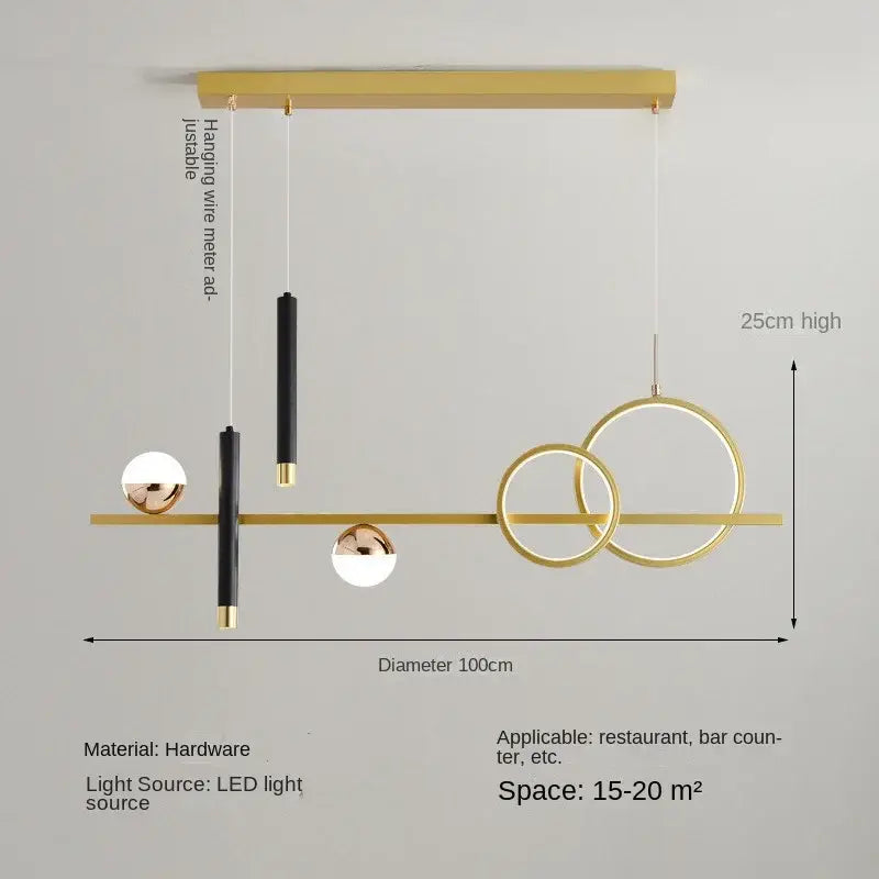 ثريا المطبخ بتصميم هندسي حديث بإضاءة LED باللونين الأسود والذهبي