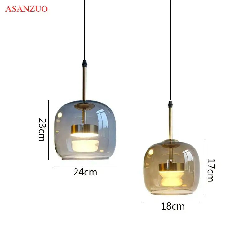 Modern smoked & clear glass led pendant lights for dining room