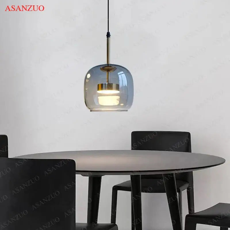 Modern smoked & clear glass led pendant lights for dining room