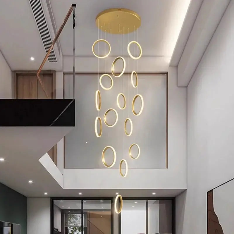 Modern circular gold led pendant lights for dining room