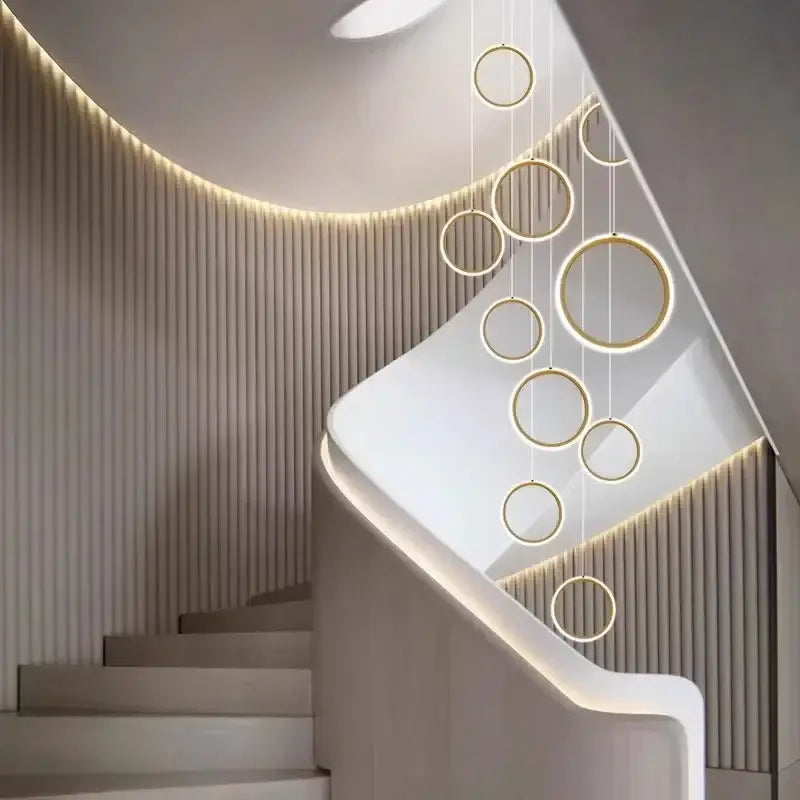 Modern circular gold led pendant lights for dining room