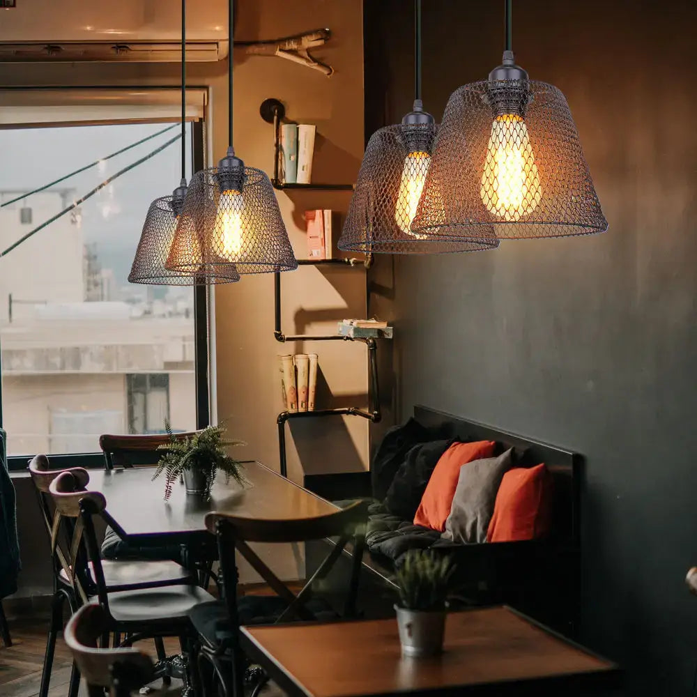 Industrial black metal cage led pendant lights kitchen hanging lamp