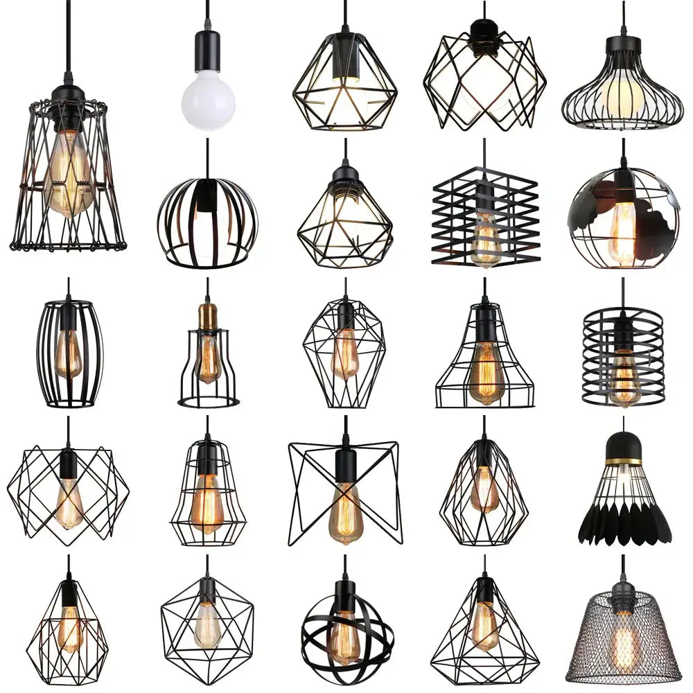 Industrial black metal cage led pendant lights kitchen hanging lamp