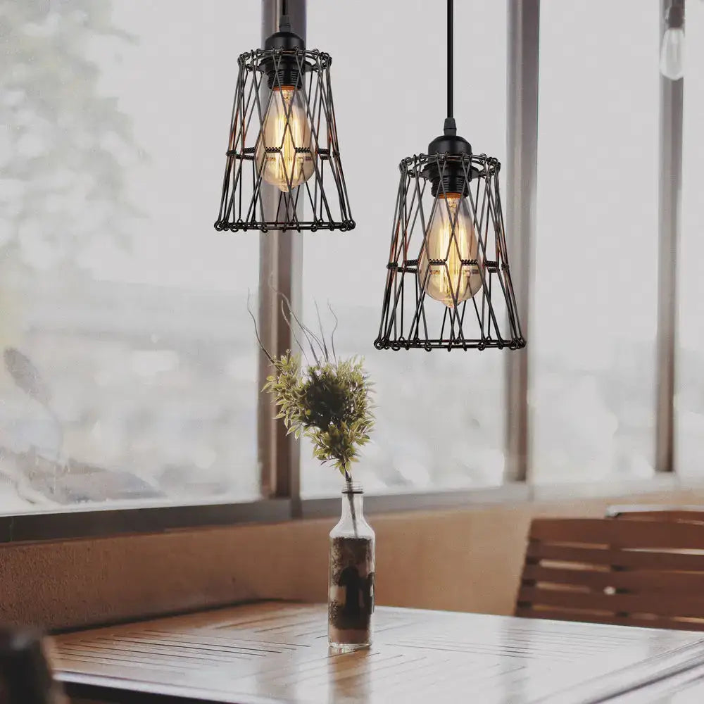 Industrial black metal cage led pendant lights kitchen hanging lamp
