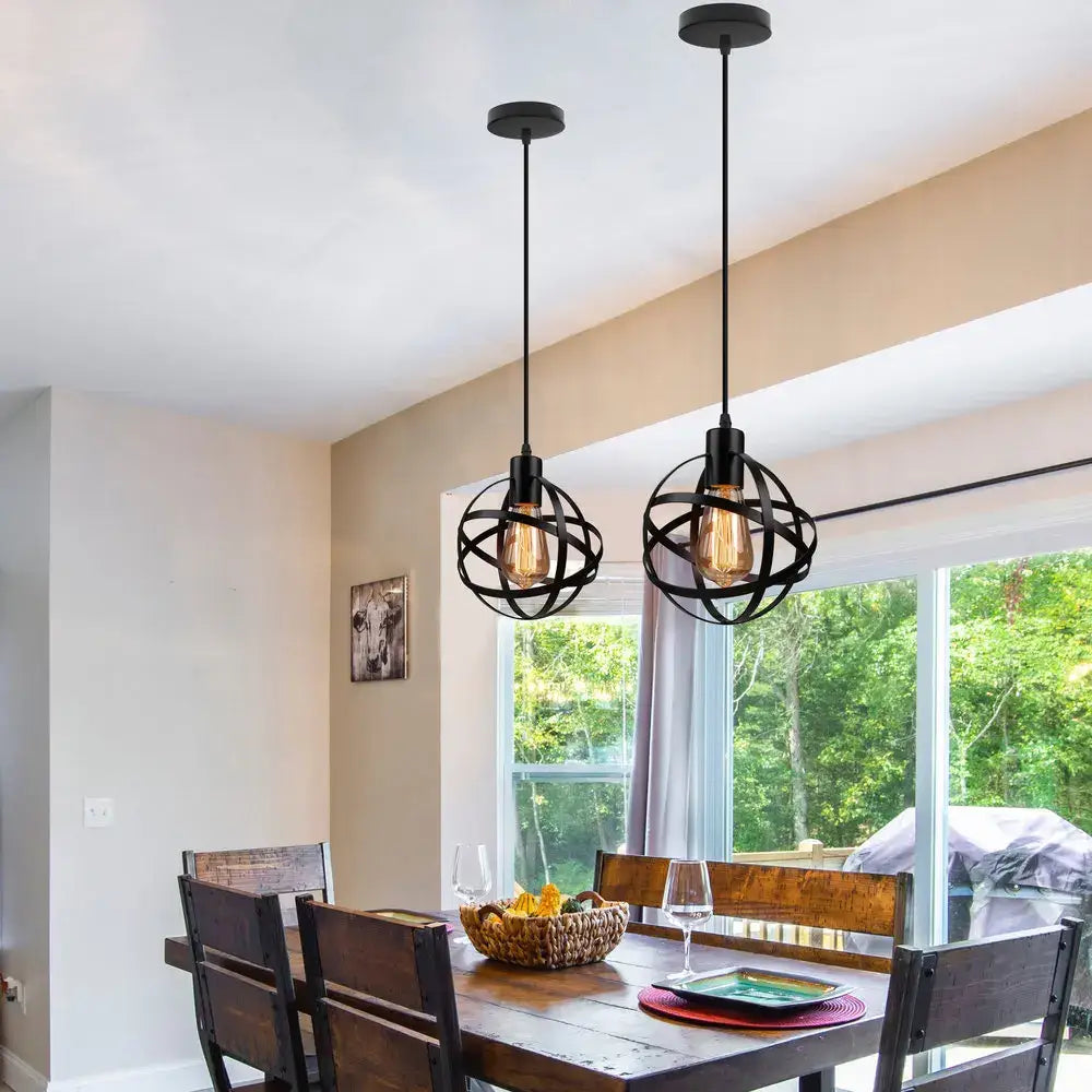 Industrial black metal cage led pendant lights kitchen hanging lamp