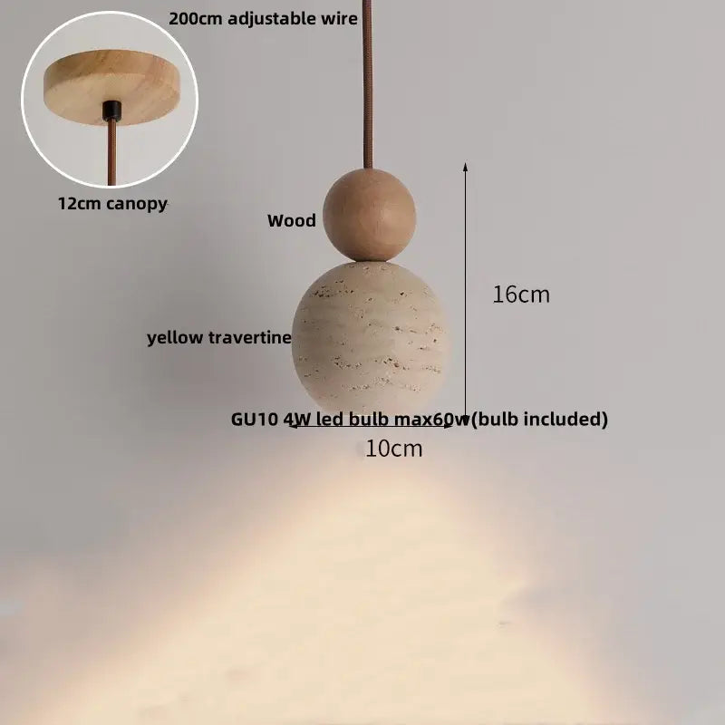 Beige stone and dark wood planet led pendant light bedroom