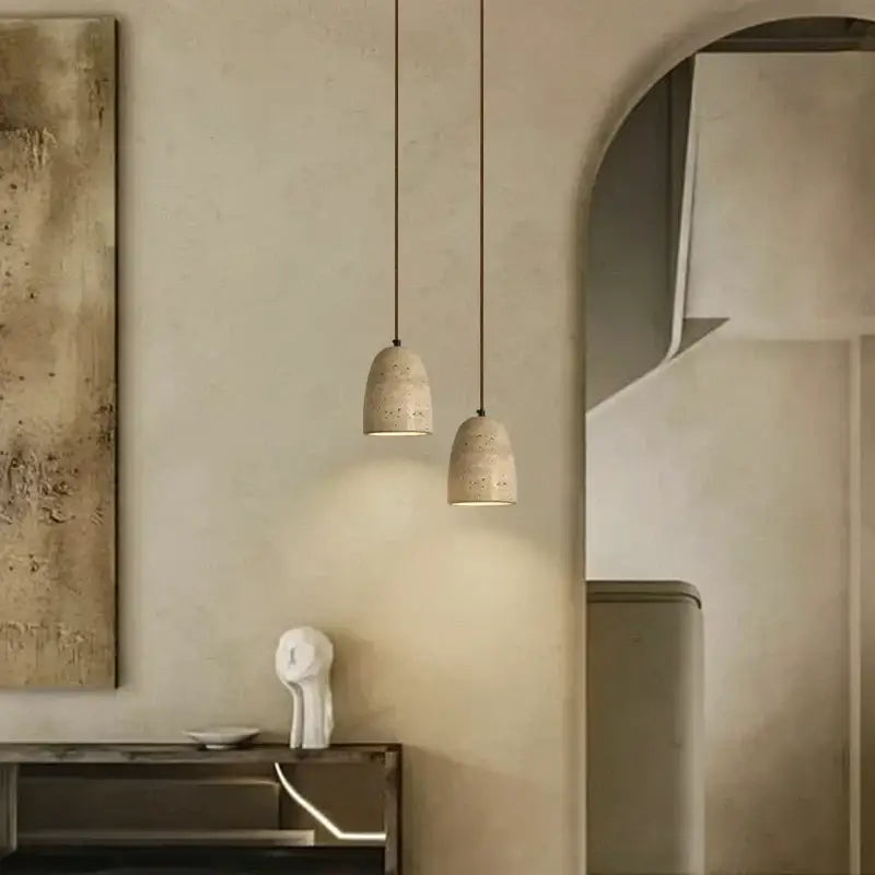 Minimalist beige concrete led pendant lights dining room wood mount