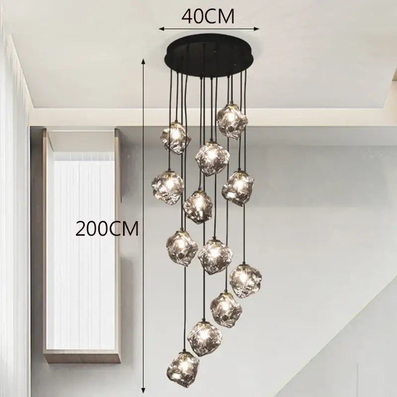 Modern irregular glass led pendant staircase chandelier dining room