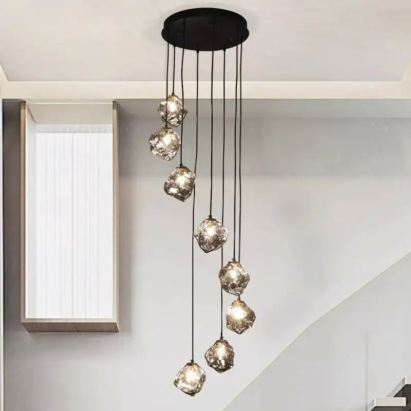 Modern irregular glass led pendant staircase chandelier dining room