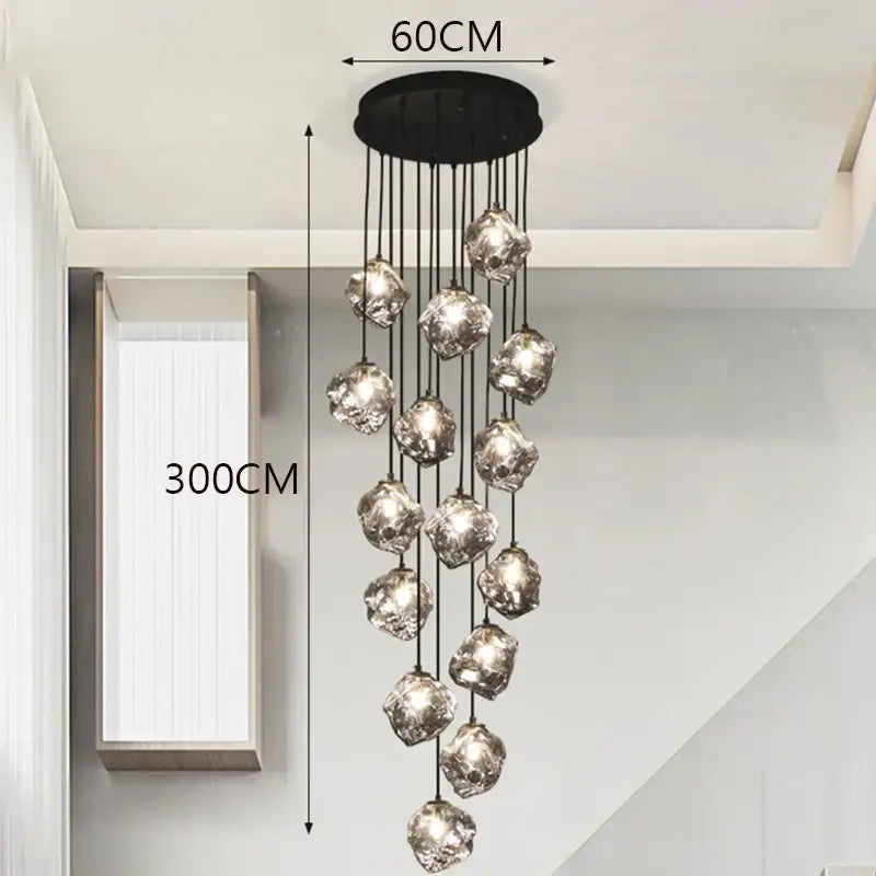 Modern irregular glass led pendant staircase chandelier dining room