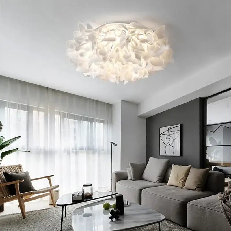 White fluffy cloud led petal ceiling chandelier bedroom light