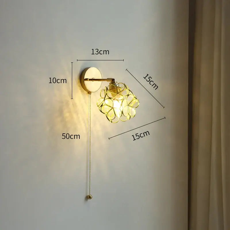 Pink cherry blossom led petal wall sconce bedroom pull chain light
