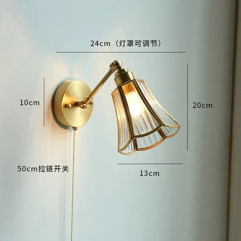 Pink cherry blossom led petal wall sconce bedroom pull chain light