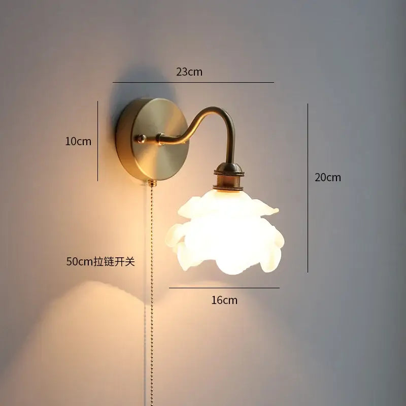 Pink cherry blossom led petal wall sconce bedroom pull chain light