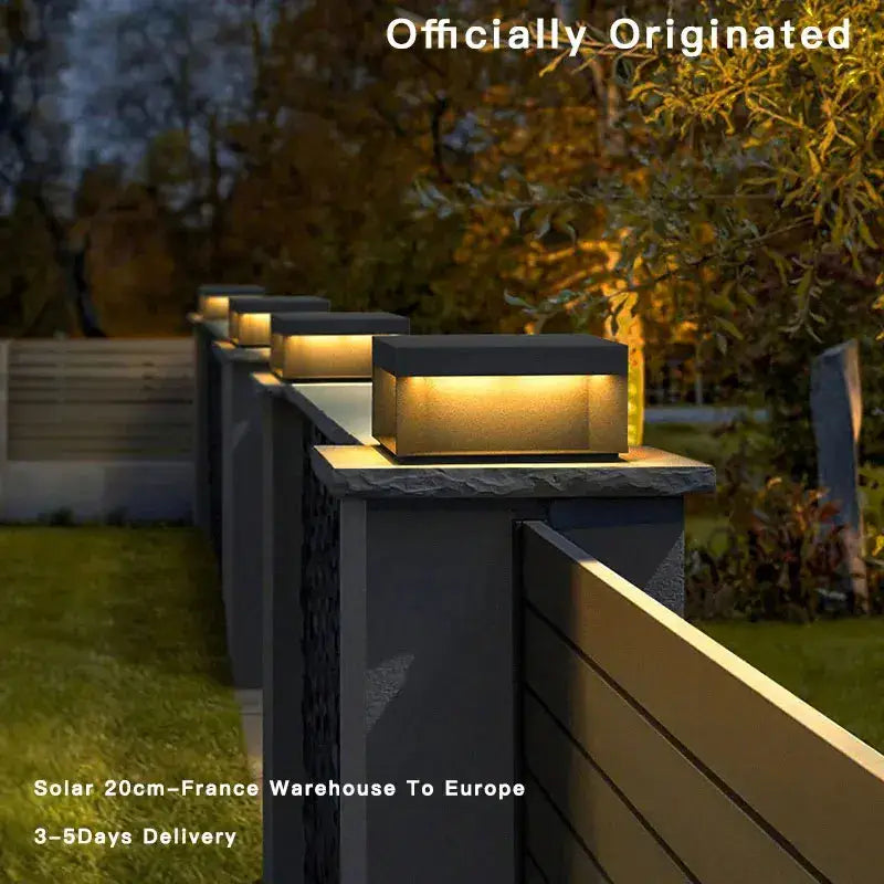 Black square solar decorbites led pillar light courtyard fence cap