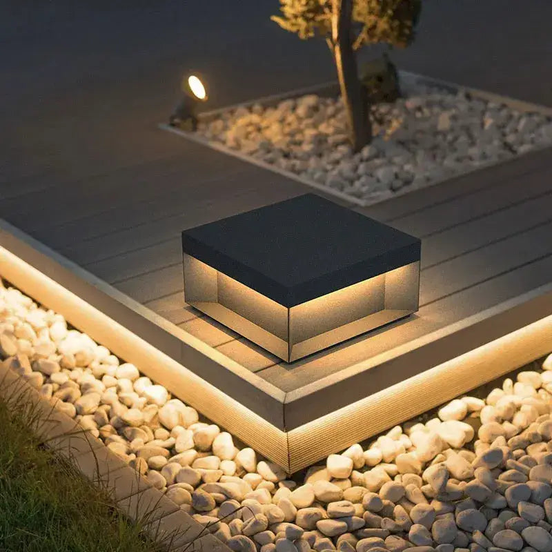 Black square solar decorbites led pillar light courtyard fence cap