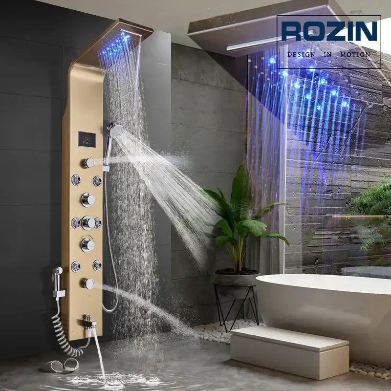 نظام دش المطر LED من DecorBites™‎ مع رشاش تدليك دوار ومرشة بيديه