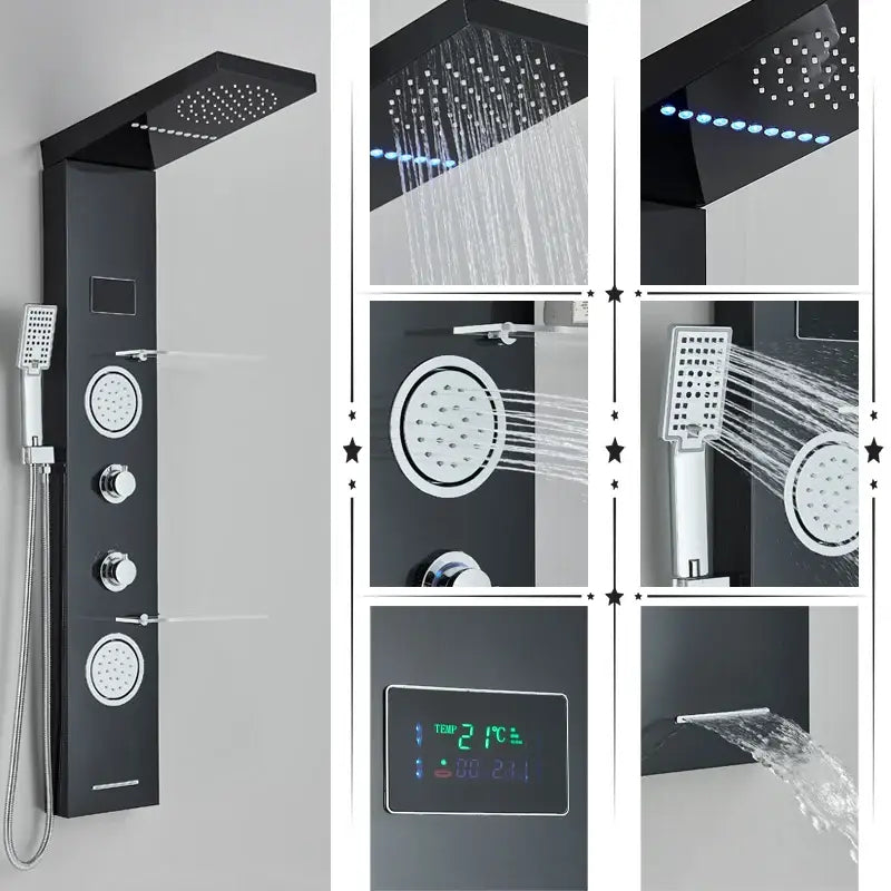 DecorBites™ LED Rainfall Shower Panel Set with Temperature Screen System and Hand Sprayer