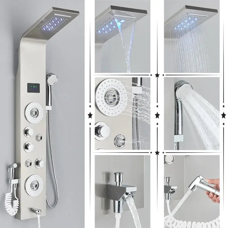 DecorBites™ LED Rainfall Shower Panel System Black/Brushed Finish