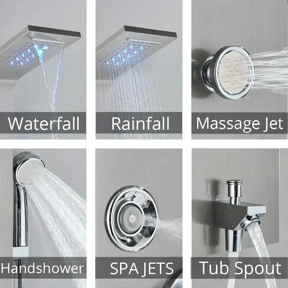 DecorBites™ LED Rainfall Shower Panel System Black/Brushed Finish