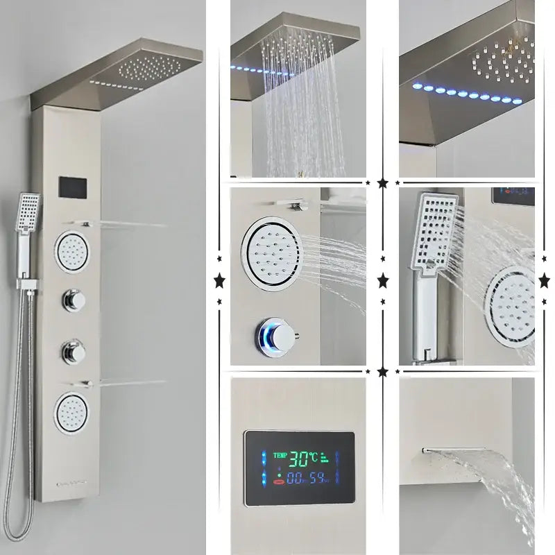DecorBites™ LED Rainfall Shower Panel System Black/Brushed Finish