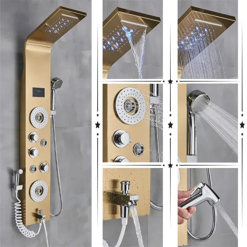 نظام لوحة دش LED من DecorBites™ بتأثير المطر مع شاشة عرض درجة الحرارة