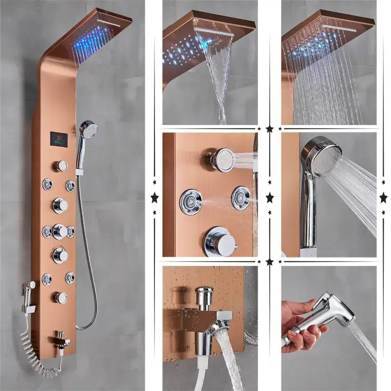 نظام لوحة دش LED من DecorBites™ بتأثير المطر مع شاشة عرض درجة الحرارة