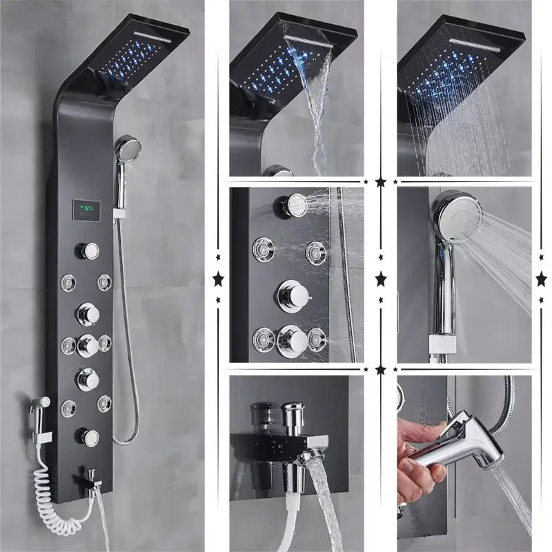نظام لوحة دش LED من DecorBites™ بتأثير المطر مع شاشة عرض درجة الحرارة