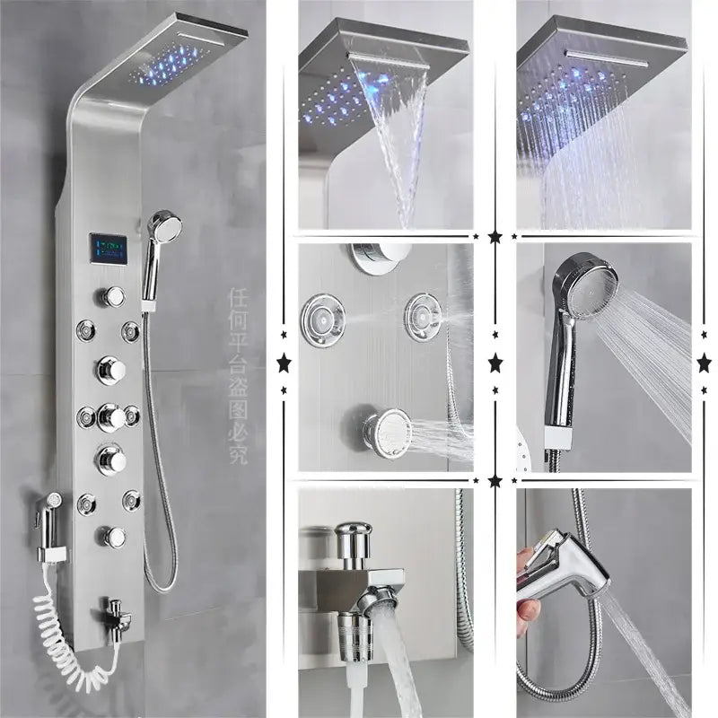 نظام لوحة دش LED من DecorBites™ بتأثير المطر مع شاشة عرض درجة الحرارة