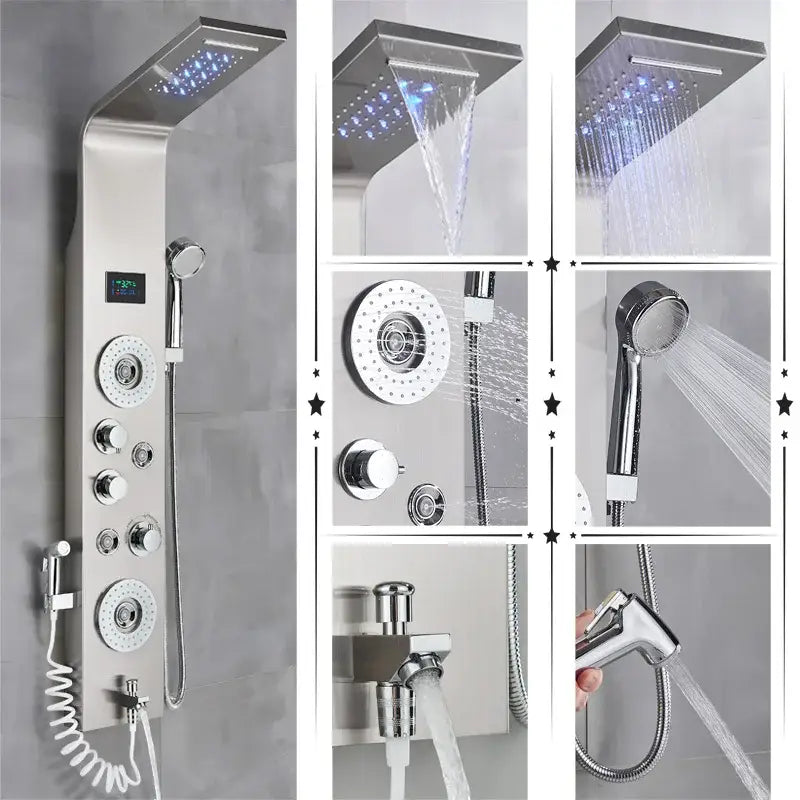 نظام لوحة دش LED من DecorBites™ بتأثير المطر مع شاشة عرض درجة الحرارة