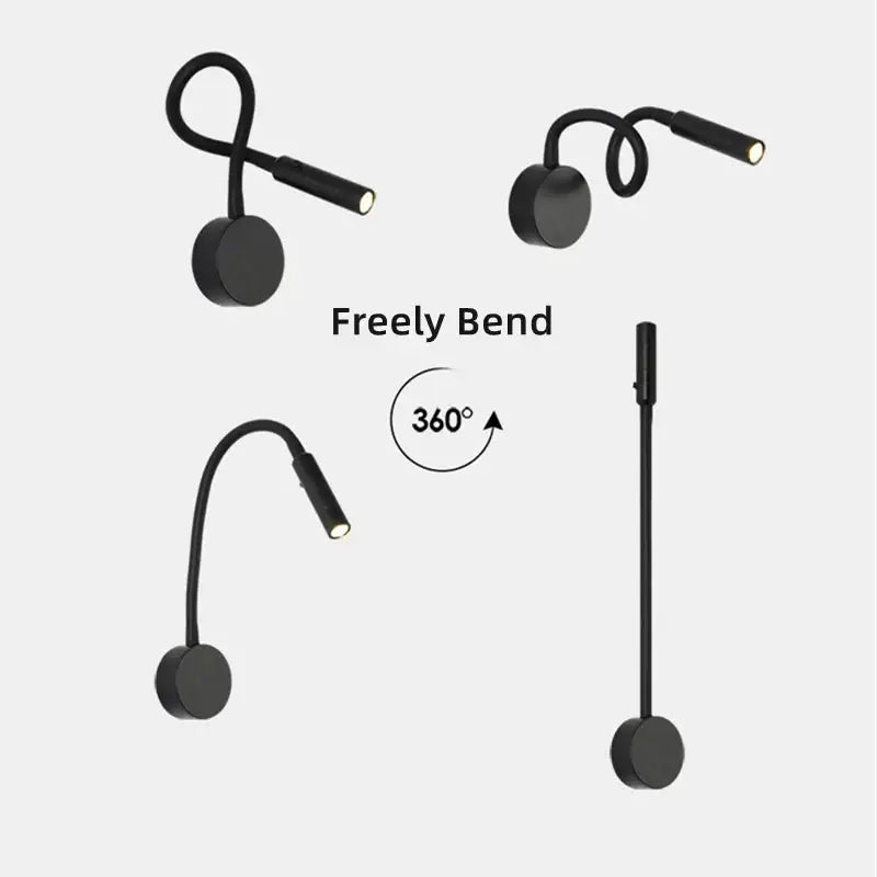 DecorBites™ LED Reading Wall Lamp 3W Flexible Hose Sconce for Bedroom Study & Book Light