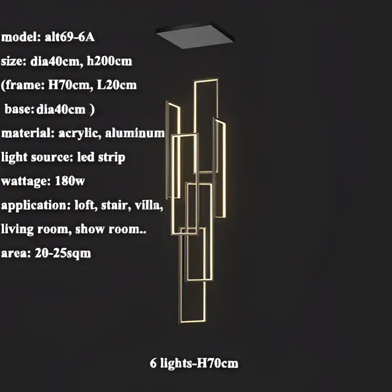 DecorBites™ LED Rectangle Staircase Chandelier Pendant Lighting for Modern Living Room Decor