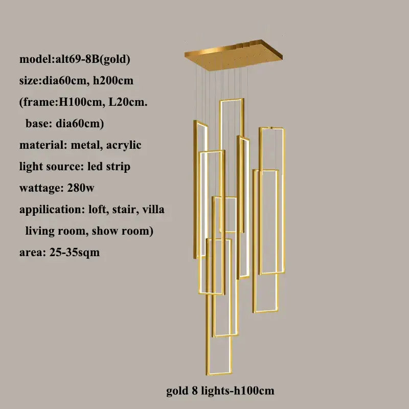 DecorBites™ LED Rectangle Staircase Chandelier Pendant Lighting for Modern Living Room Decor