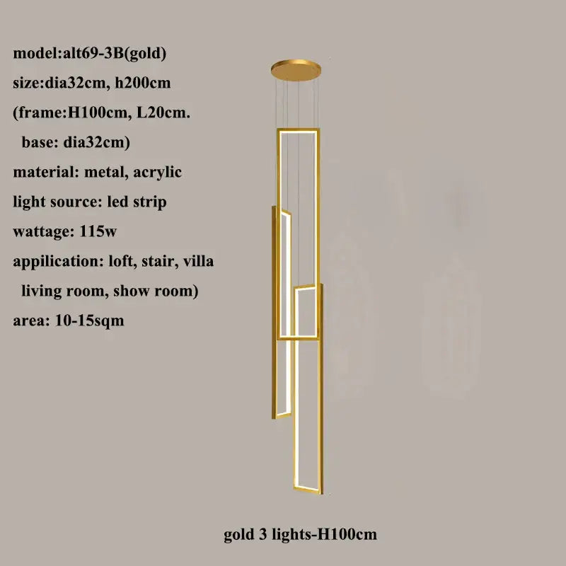 DecorBites™ LED Rectangle Staircase Chandelier Pendant Lighting for Modern Living Room Decor