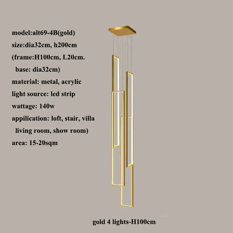 DecorBites™ LED Rectangle Staircase Chandelier Pendant Lighting for Modern Living Room Decor