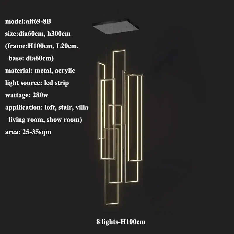 DecorBites™ LED Rectangle Staircase Chandeliers Pendant Lighting Modern Living Room Decor